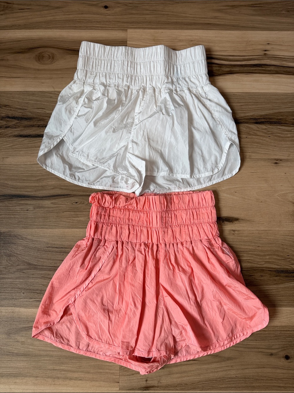 FP Movement by Free People Smocked High-Waist Shorts — White & Coral